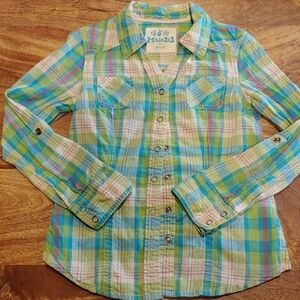 Mudd Plaid Fitted Button Down Shirt Size 6